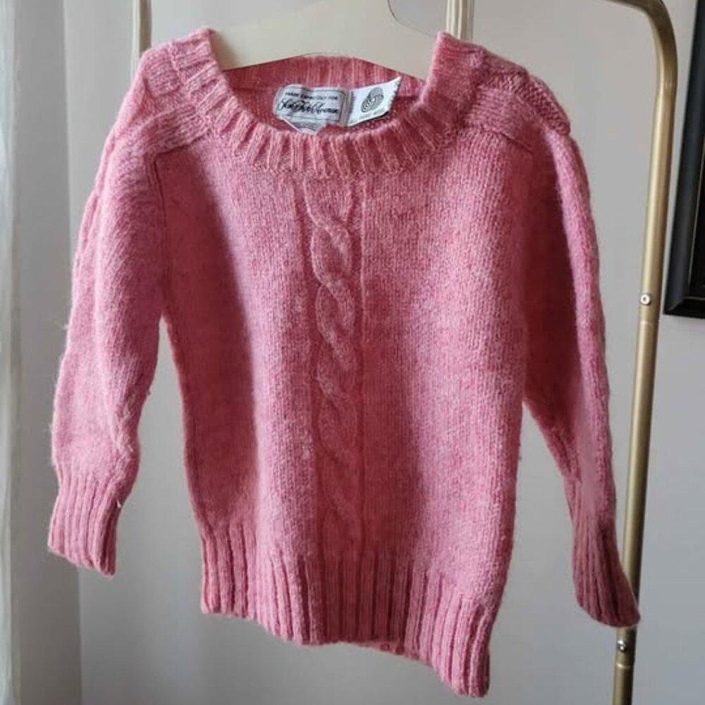 Vintage Saks Fifth Avenue Pink Cable Knit Wool Sweater - Baby - Size 12-18m